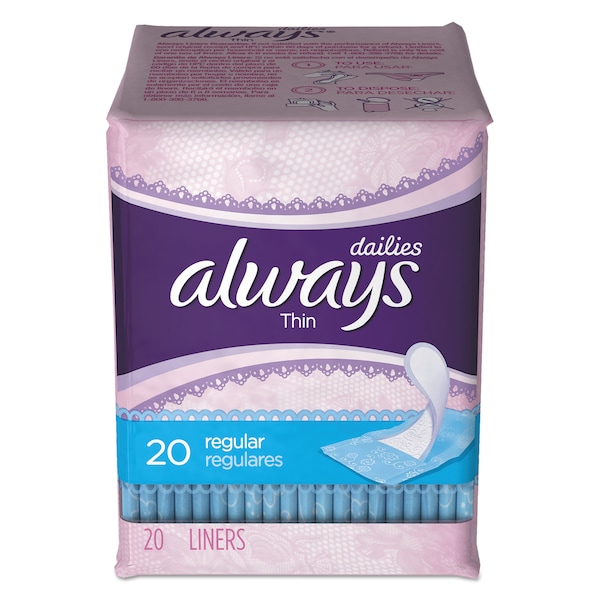 Always 08279BX 2.61 Thin Daily Panty Liners, Regular, PK20